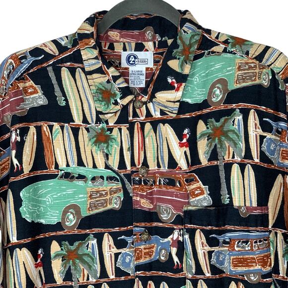 Vintage Hawaiian Shirt Arizona Jeans Surf Boards Woody Short Sleeve Mens Size XL - Picture 2 of 8